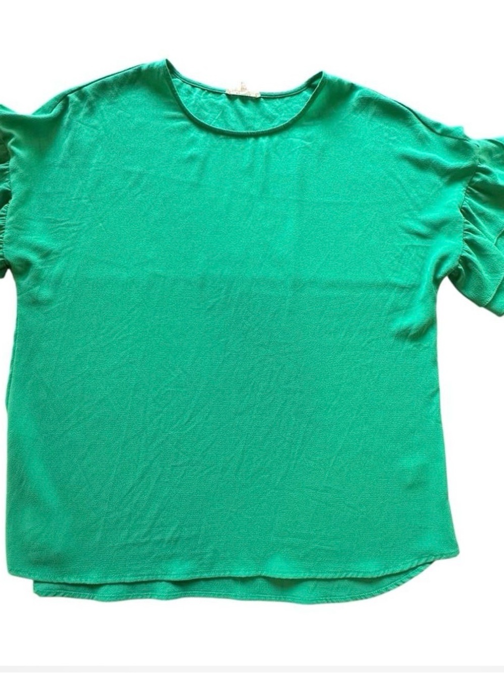 Pleione Women’s Green Short-Sleeve Ruffle Top